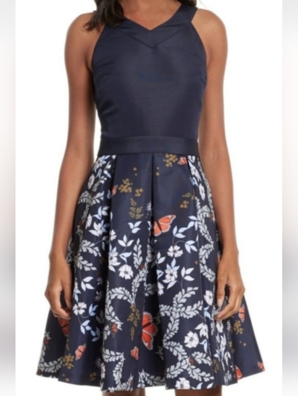 Ted Baker Navy Floral & Butterfly With Pockets Dress Size 4 / USA 8